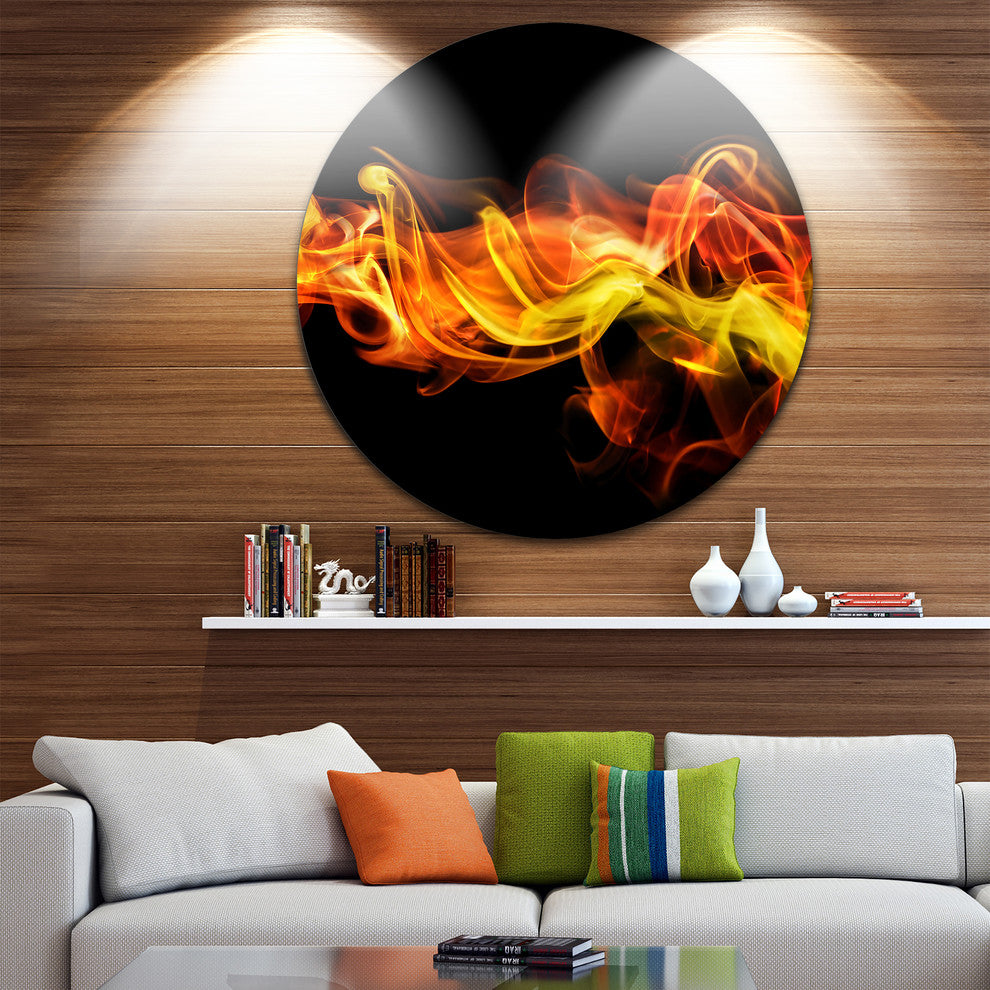 Vibrant Yellow Red Waves, Abstract Digital Art Disc Metal Wall Art, 11"