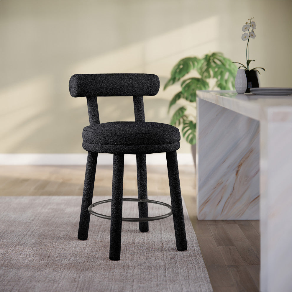 Parlor Black Boucle Fabric Stool, Set of 2, Black