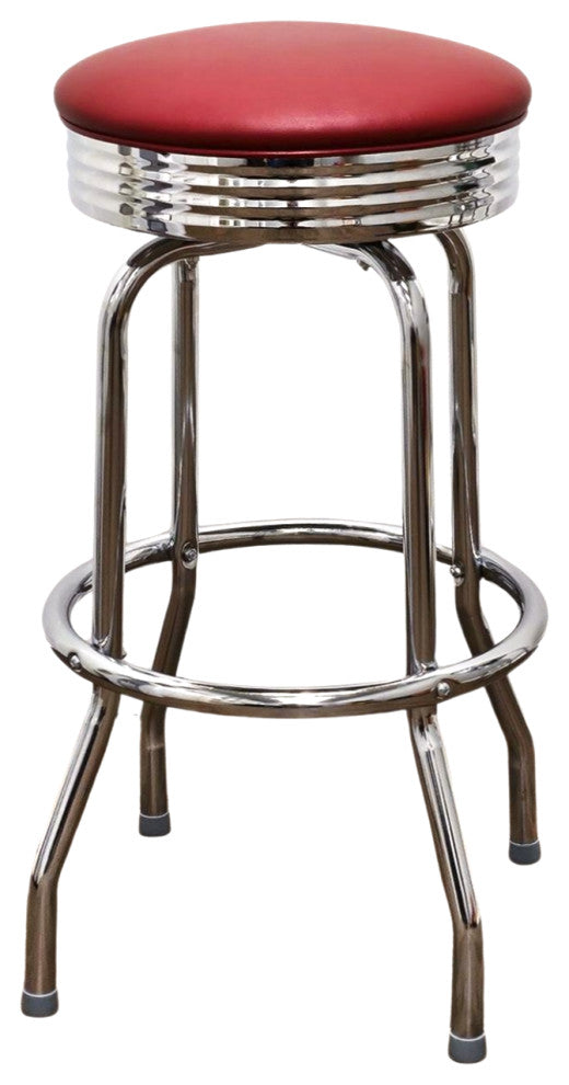 Retro Home Single Ring Chrome Pan 30" Swivel Bar Stool, Wine