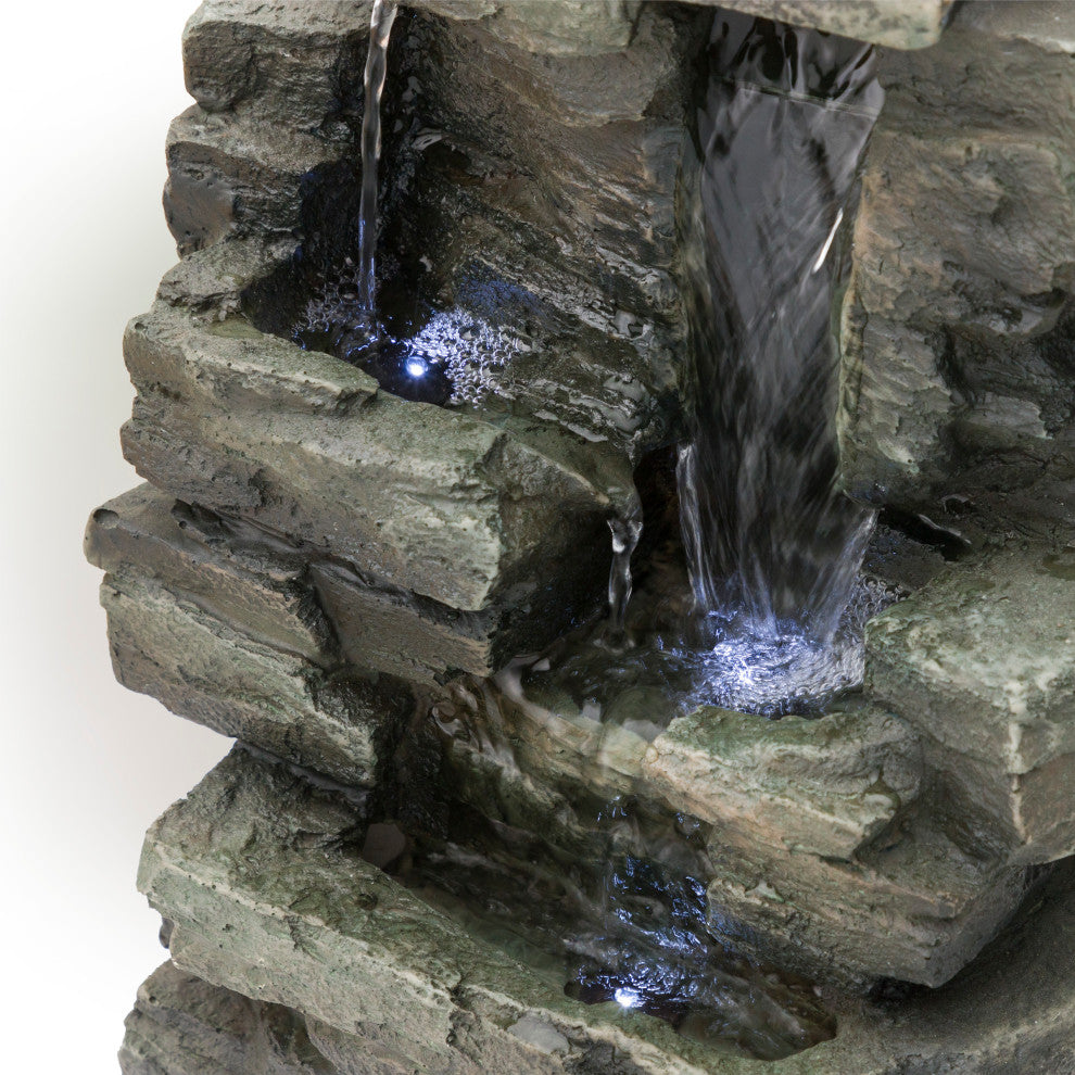13" Tall Indoor 4-Tier Cascading Tabletop Fountain with LED Lights, Gray