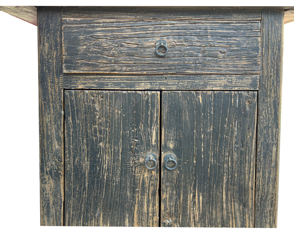 Distressed Rustic Black Rough Grain Wood Side Table Nightstand Cabinet Hws4315
