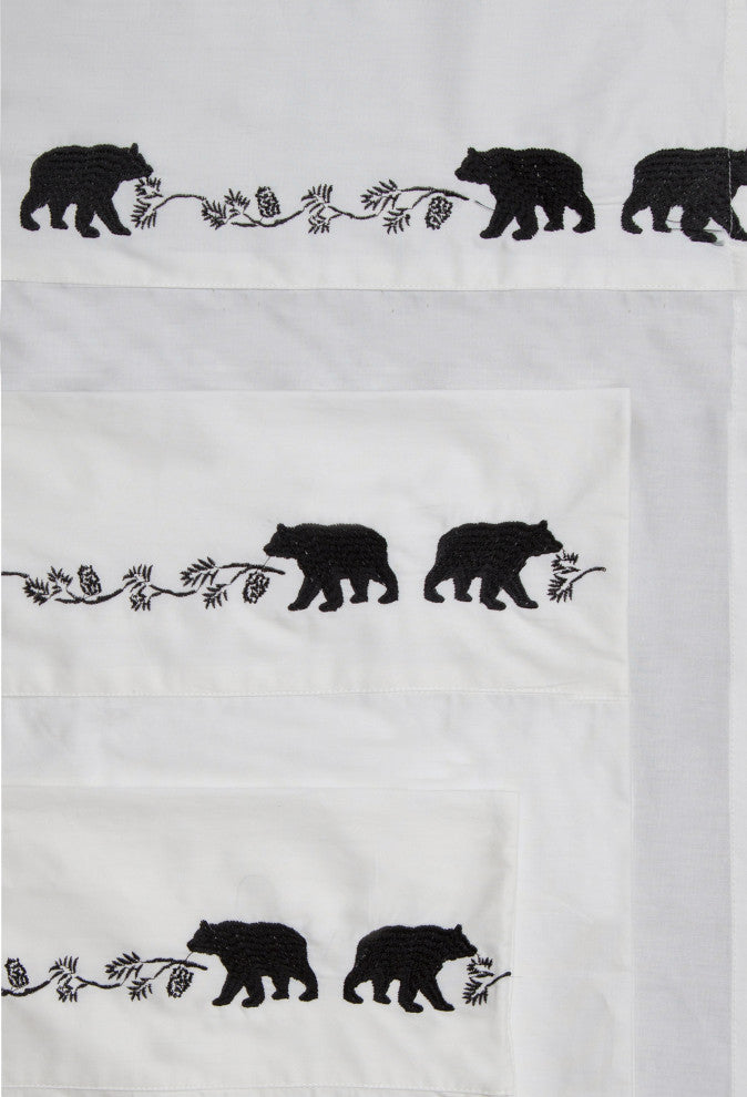 Embroidered Bear Cotton Cabin Bed Sheets, Off White, Queen