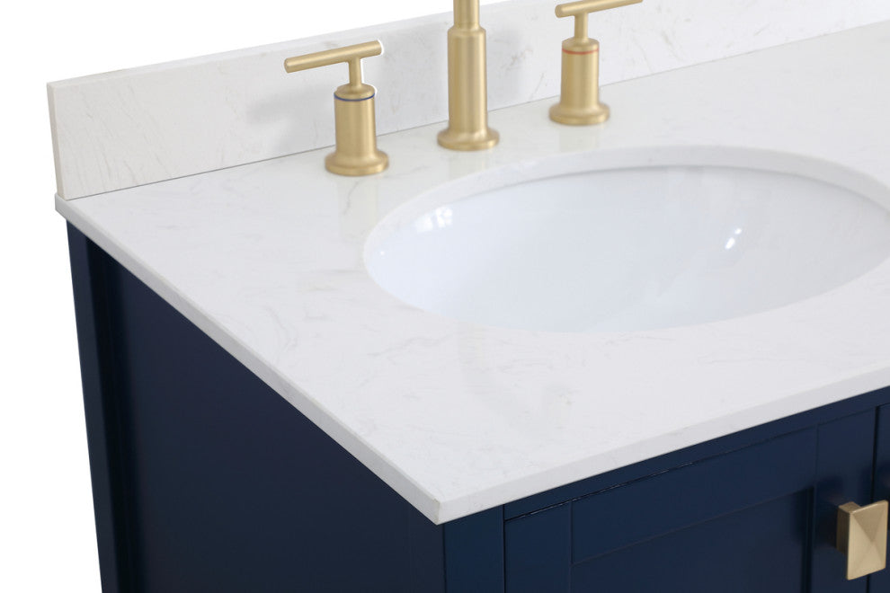 Iris 36" Single Bathroom Vanity, Blue With Backsplash