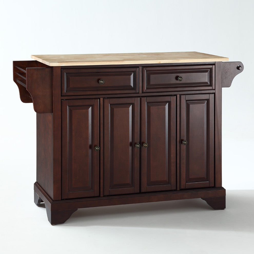 Crosley Furniture LaFayette Natural Wood Top Kitchen Island in Mahogany