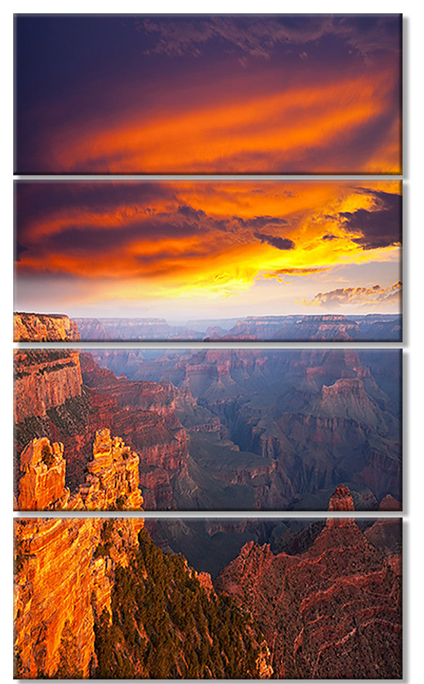 Colorful Grand Canyon At Sunset, Landscape Canvas Art, 28"x48", 4 Panels