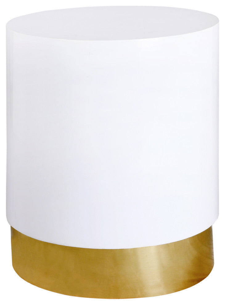 Deco End Table, White Lacquer Metal Top, Gold Metal Base