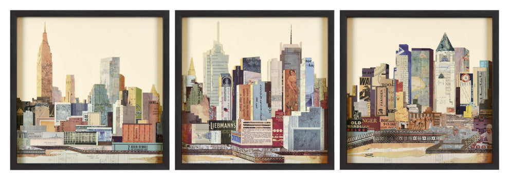 "New York Skyline ABC" Dimensional Collage Wall Art Framed Under Glass