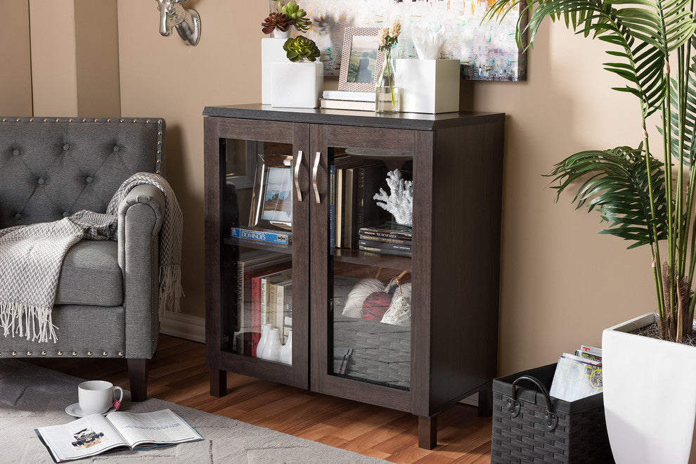 Sintra Modern Dark Brown Sideboard Storage Cabinet With Glass Doors