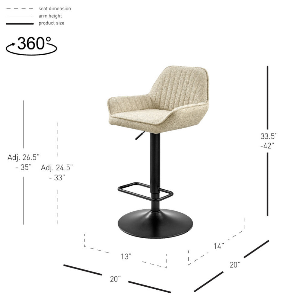 Luther Fabric Gaslift Swivel Bar Stool, Set of 2, Strata Cream