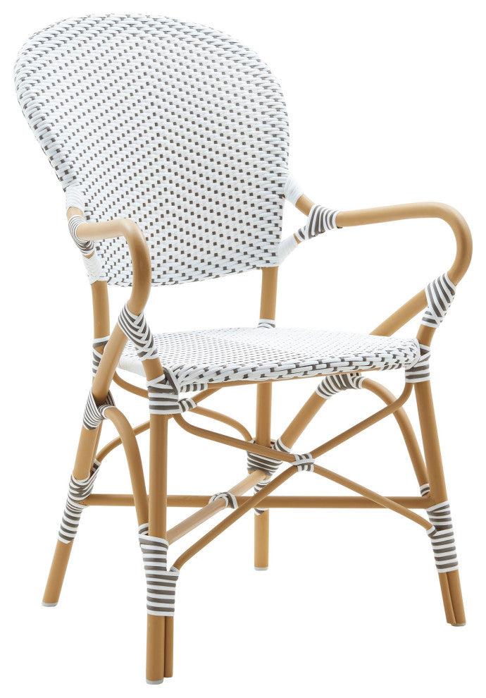 Isabell Outdoor Dining Armchair, Almond Frame, White With Cappuccino Dots