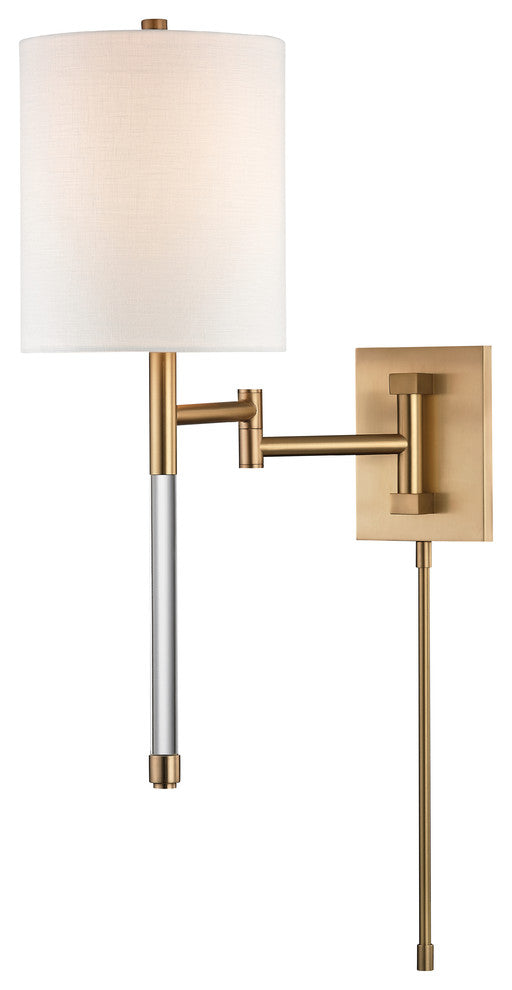Englewood 1 Light Wall Sconce, Aged Brass Finish, White Linen