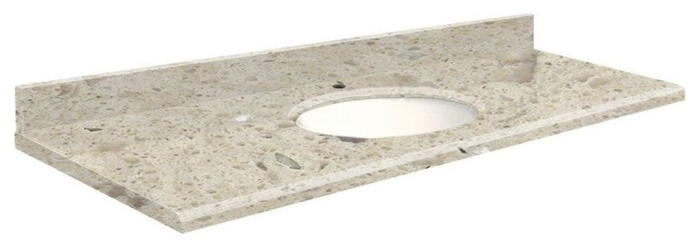 Quartz 61"x22" Vanity Top, 8" Contour, Carmel, White Bowl