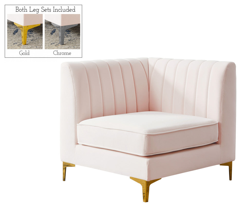 Alina Velvet Upholstered Modular Corner Chair, Pink