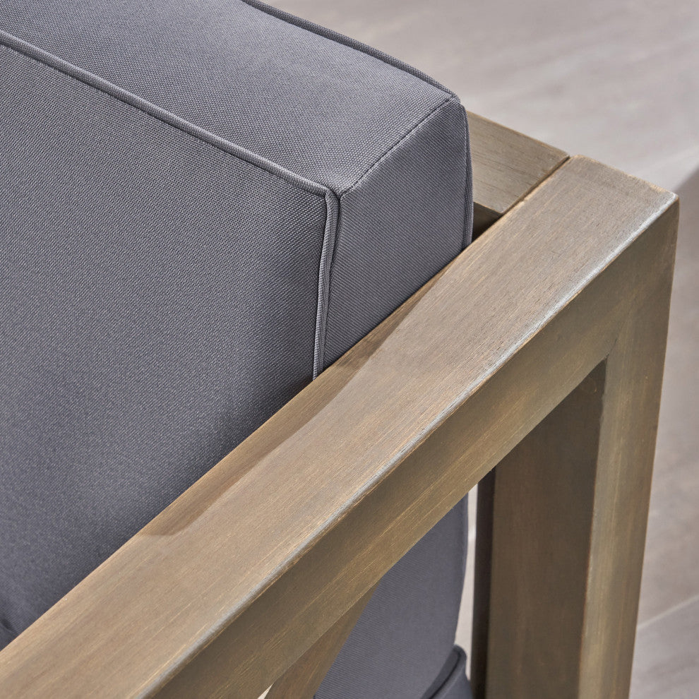 Morgan Outdoor 6 Seater Acacia Wood Sectional Sofa and Club Chair Set, Dark Gray