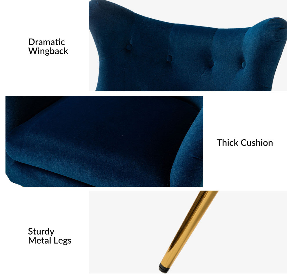 Tufted Accent Chair With Golden Legs, Navy