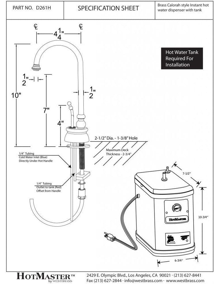 Calorah Traditional 10" Hot Water Dispenser And Tank In Polished Chrome