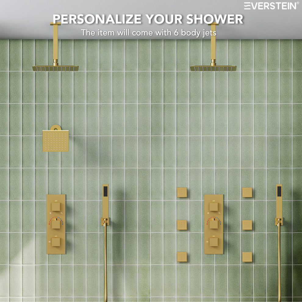 12" and 6" Dual Shower Heads With Themostatic Rough in-Valve, Brushed Gold