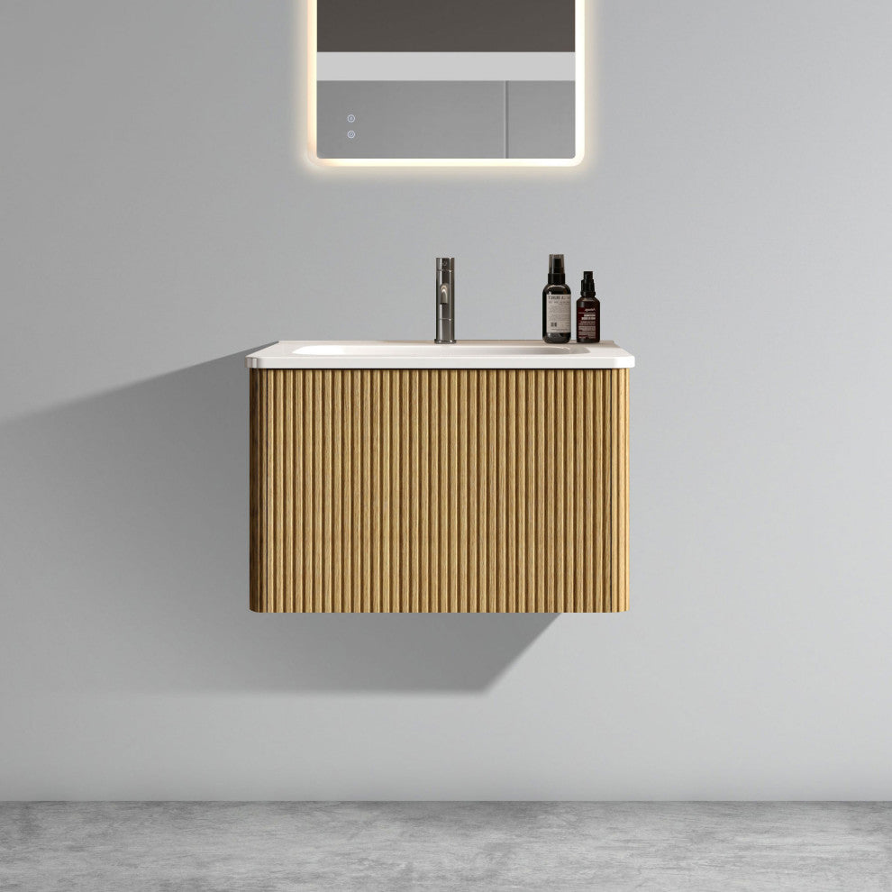Wall-Mounted Bathroom Vanity Set with White Ceramic Sink