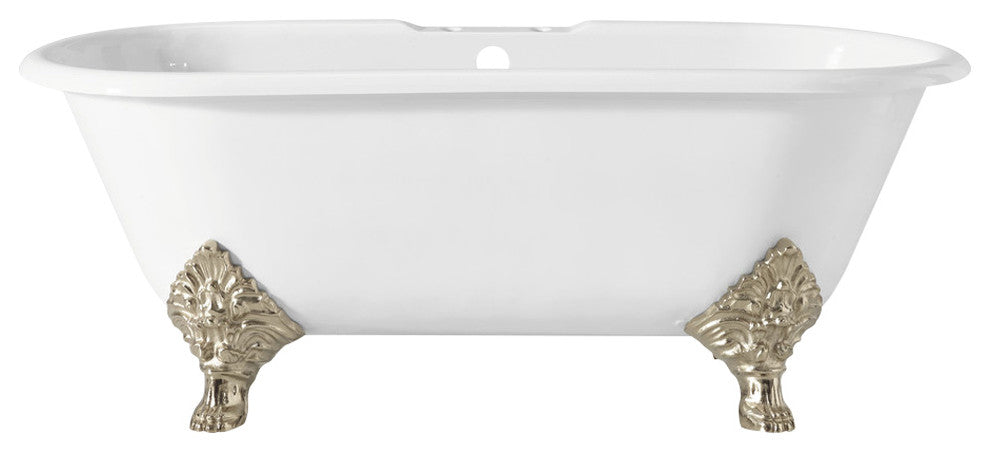 Cheviot Products Carlton Cast Iron Bathtub With Faucet Holes, Polished Nickel