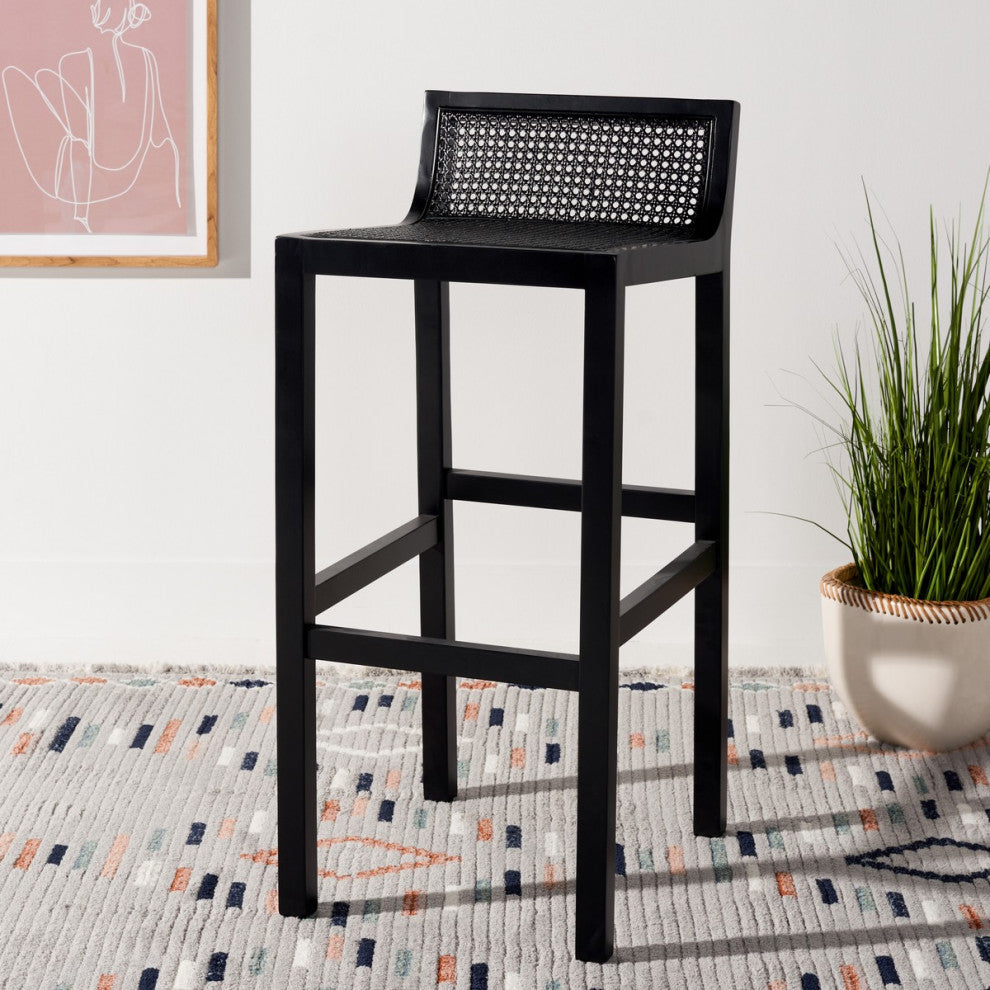 Safavieh Saito Low Back Cane Bar Stool, Black