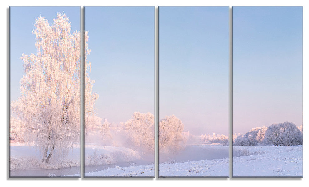 "White Crystal Tree And Landscape" Landscape Print Wall Art, 4 Panels, 48"x28"