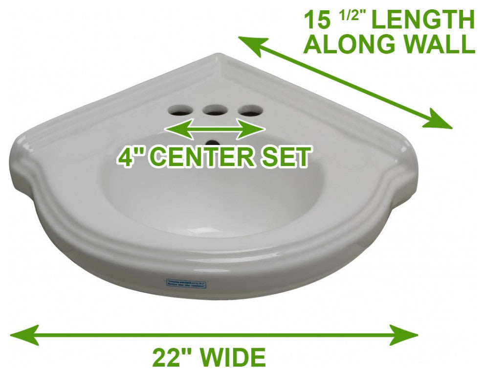 Wall Mount Corner Small Bathroom Sink White Gloss China Portsmouth with Bracket