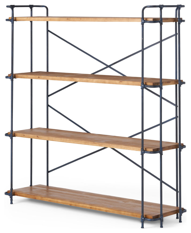 Mercia Industrial 4 Shelf Firwood Bookcase, Antique Brown