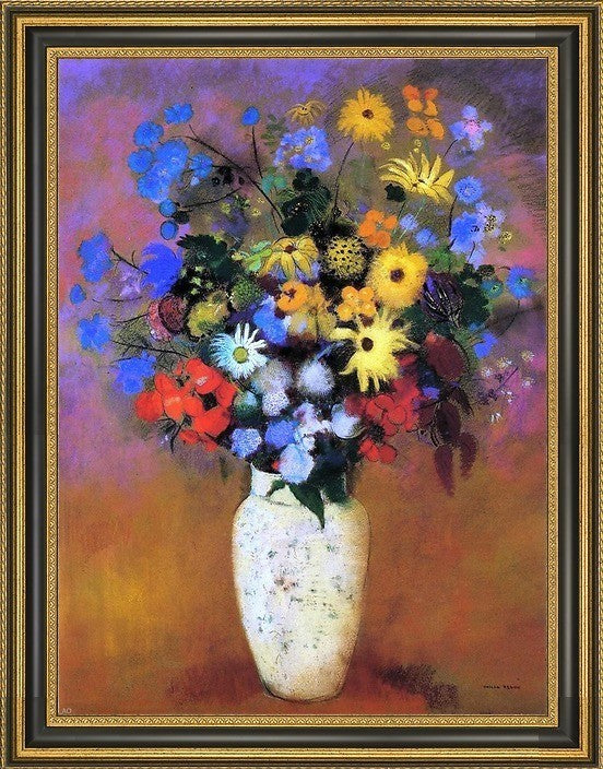Odilon Redon Large Bouquet in a Japanese Vase Framed Canvas Print, 18"x24"