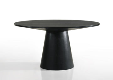 Jasper White 59"W Contemporary Round Dining Table with Pedestal Base, Ebony Black