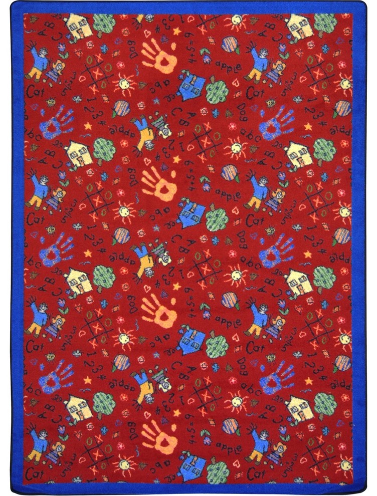 Playful Patterns Rug, Scribbles, 5'4"x7'8", Red