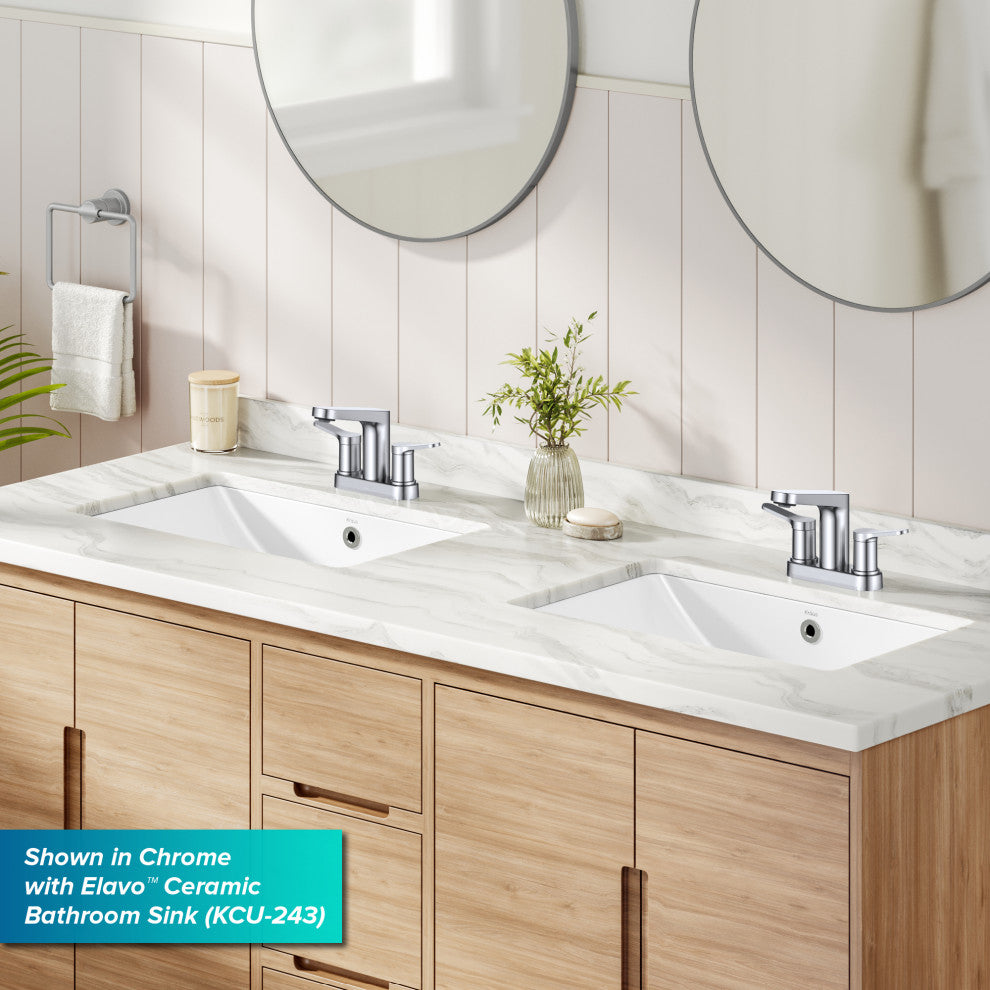 KRAUS Indy 2-Handle 3-Hole Centerset Bathroom Faucet Spot Free BN, PU Drain