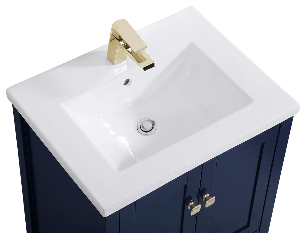 24" Single Bathroom Vanity Set, White, Blue, 24