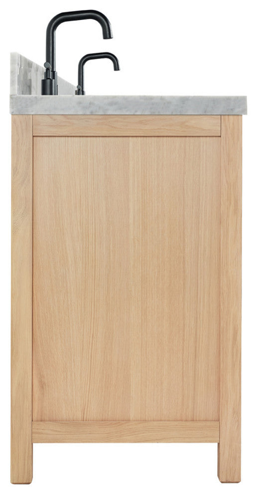 Cambridge 60" Double Bath Vanity With Italian Carrara Marble Top, Oak