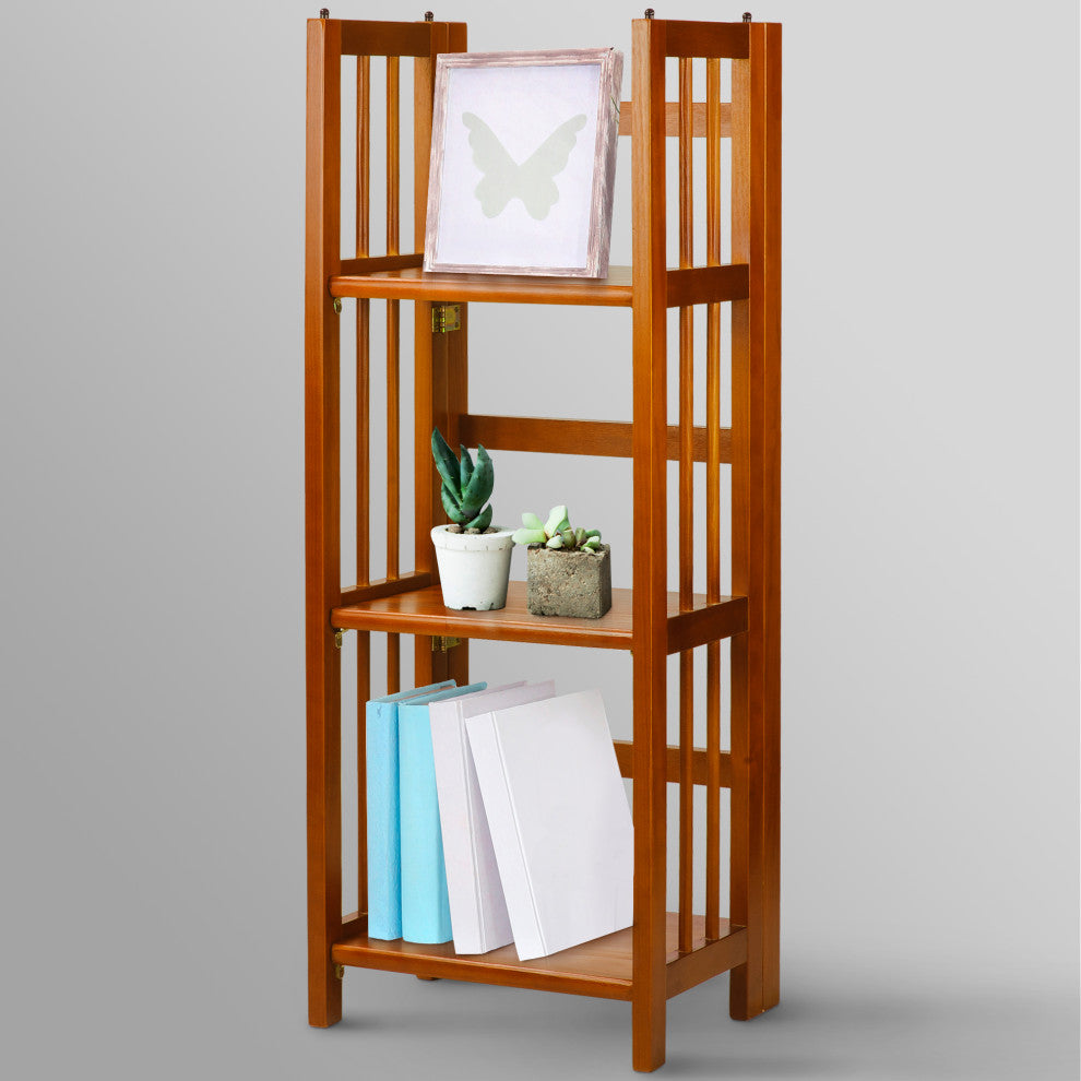 03-Shelf Folding Bookcase 14" Wide-Honey Oak