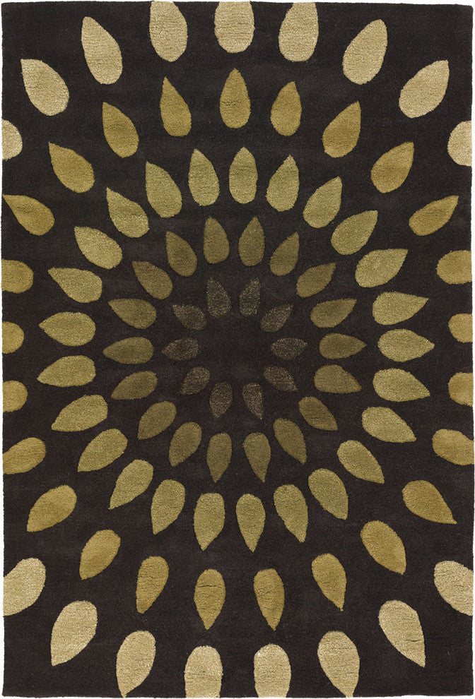 Oleander Contemporary Area Rug, Green, 9'x13'