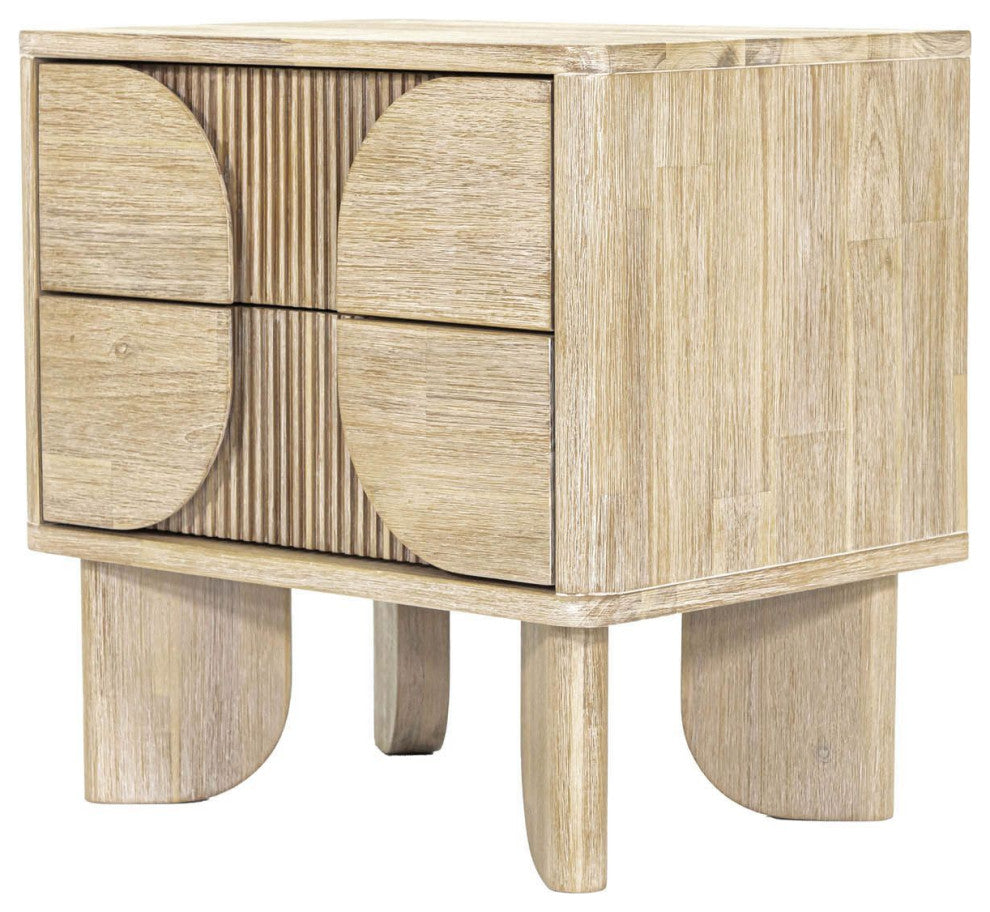Haru 2-Drawer Acacia Nightstand, Beige