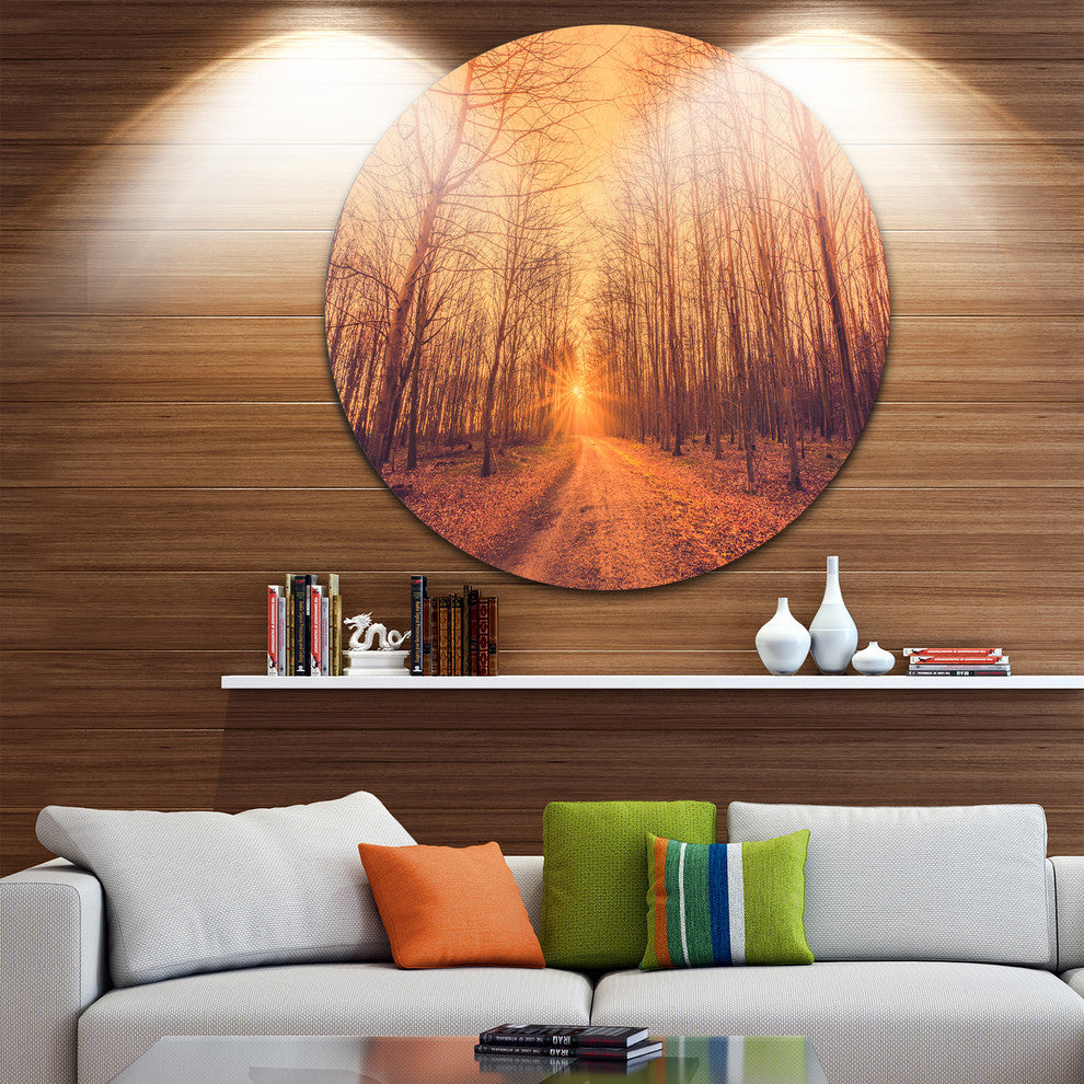 Forest Road Into Sunrise, Landscape Photography Round Wall Art, 11"