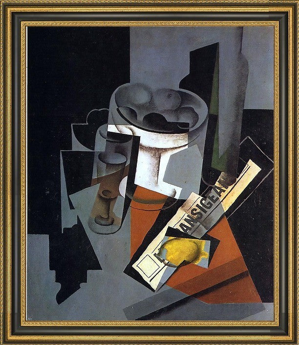 Juan Gris Still Life with Newspaper - 16" x 20" Framed Premium Canvas Print