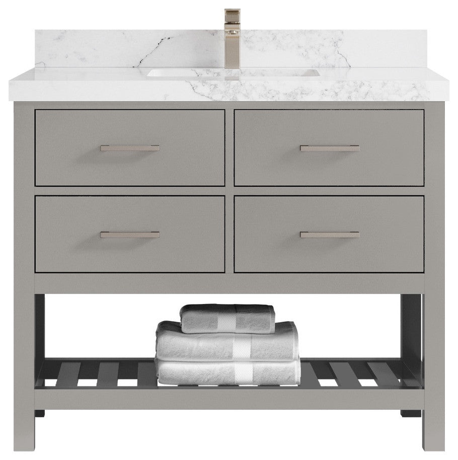 Parker 42" Single Sink Bath Vanity, Elephant Skin Gray 2" Calacatta Nuvo
