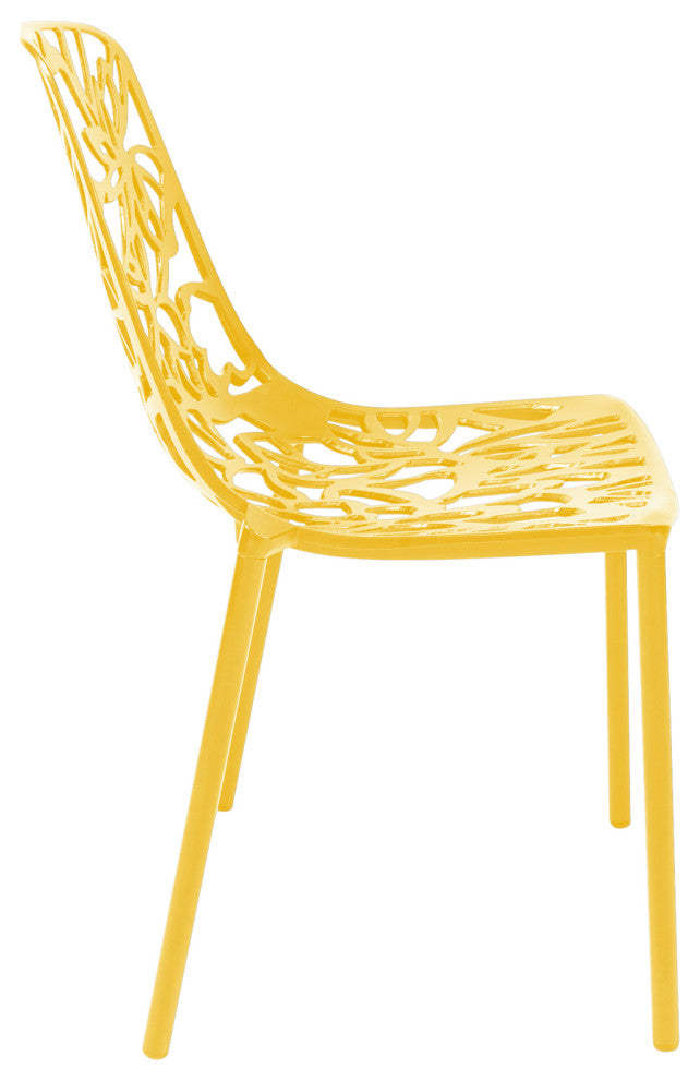 LeisureMod Devon Modern Outdoor Stackable Aluminum Dining Chair, Set of 4, Yellow