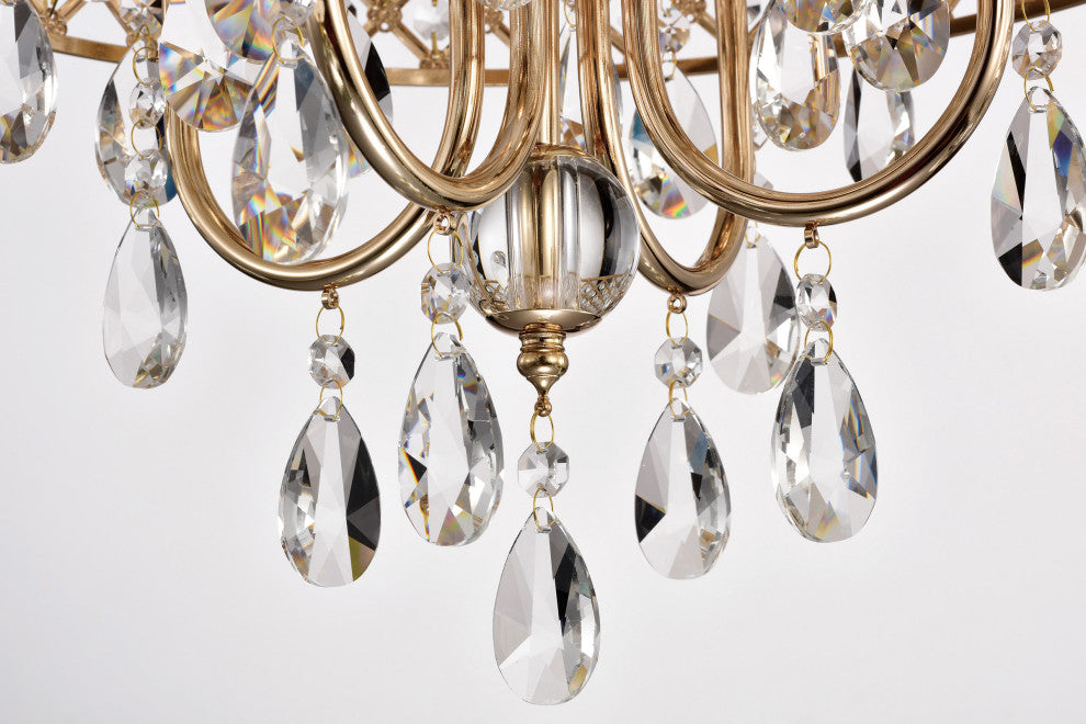 4-Light Rose Gold Round Beaded Drum Chandelier With Hanging Crystals