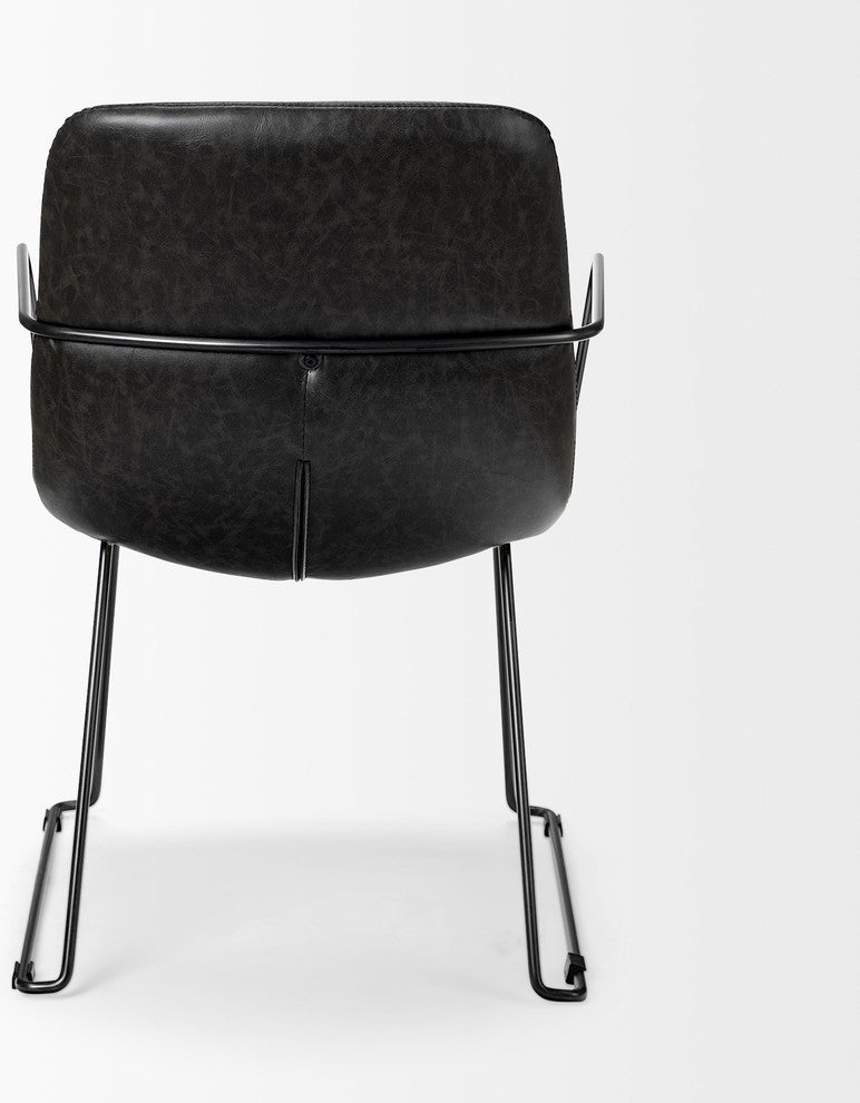 Sawyer Black Faux-Leather Wrap Seat With Black Metal Frame Dining Chair