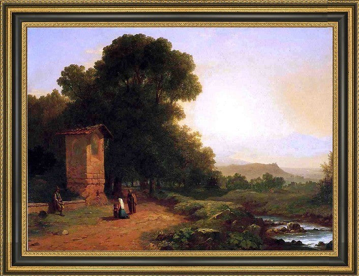 John Frederick Kensett the Shrine a Scene in Italy Framed Canvas Print, 18"x24"