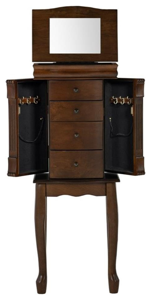Linon Louis Philippe Wooden Jewelry Armoire 4 Drawers Flip Up Mirror in Walnut