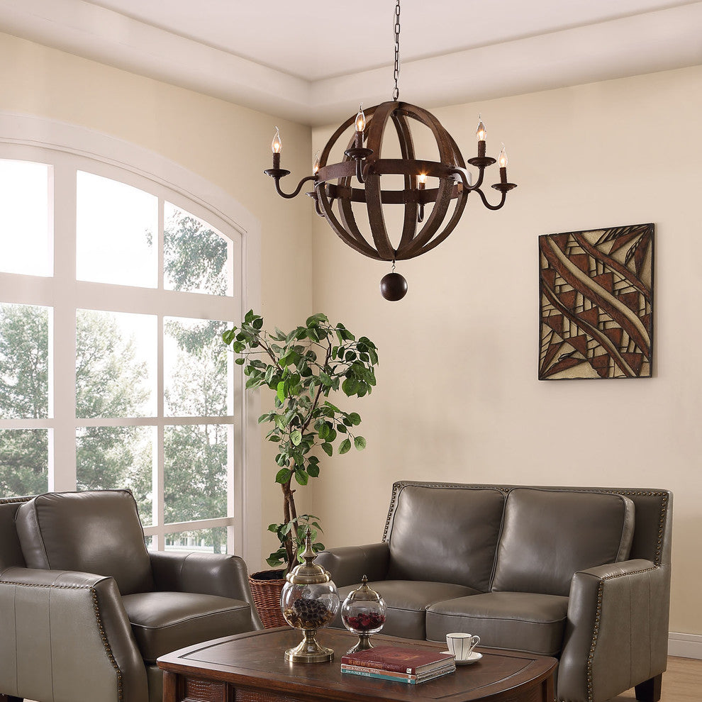 Modern Urban Contemporary Chandelier Light, Brown Wood