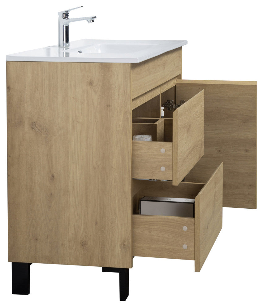 Alma Grace Natural Oak finish Freestanding Vanity With Porcelain sink, 36"