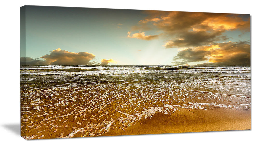 "Brown Tinged Beach and Cloudy Sky" Seashore Canvas Wall Art, 32"x16"