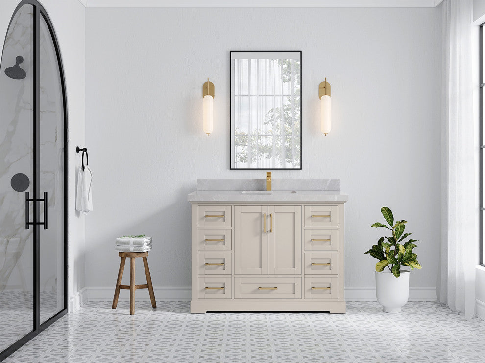Boston 48" Single Sink Bath Vanity in Fine Grain 2" Pearl Gray