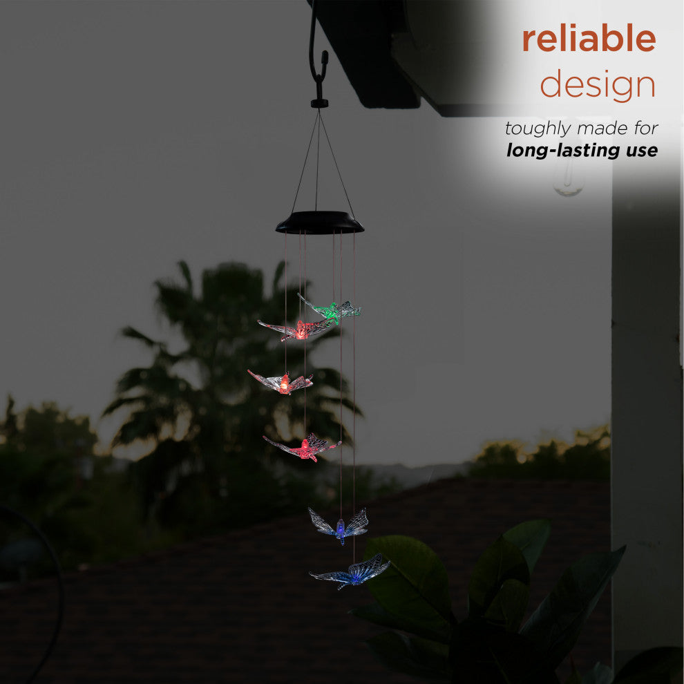 Alpine Solar Butterfly Windchime with LED Light, 26"