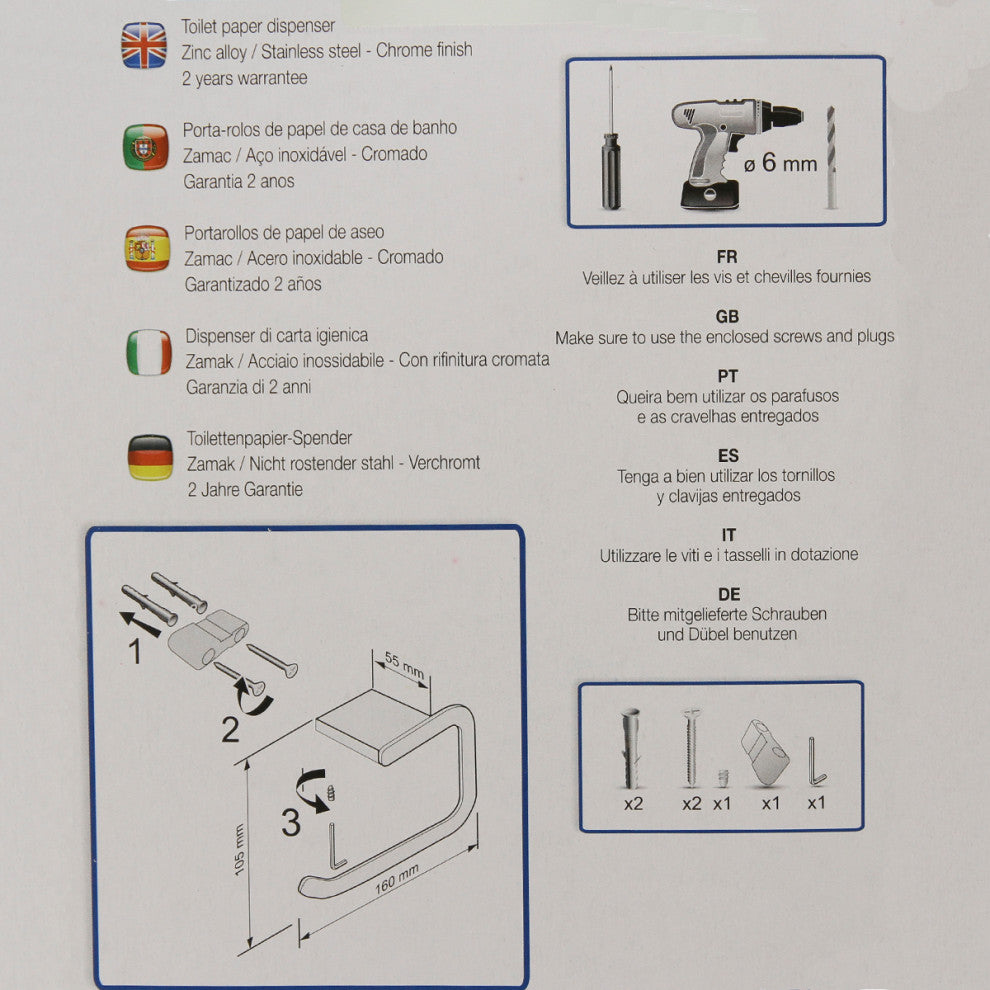 Wall Mounted Toilet Paper Holder 1 Roll